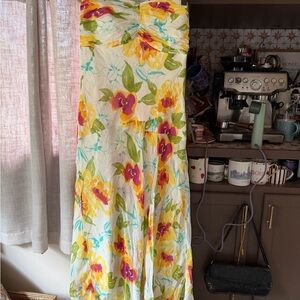 Signature by Sangria Vibrant Floral Strapless Dress - 100% Silk